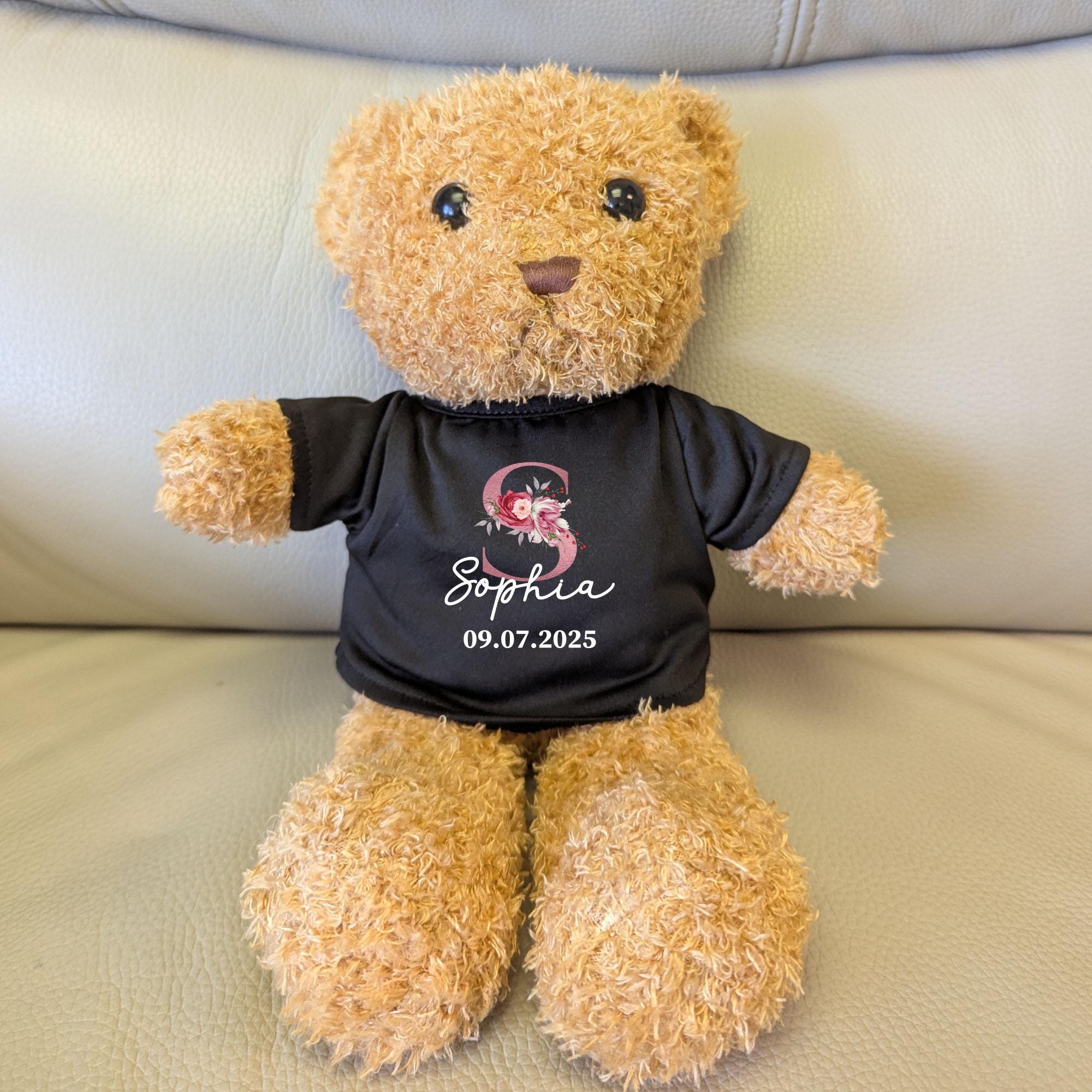 Letter Name Date Teddy Bear Shirt, Custom Teddy Bear Gift, Stuffed ...