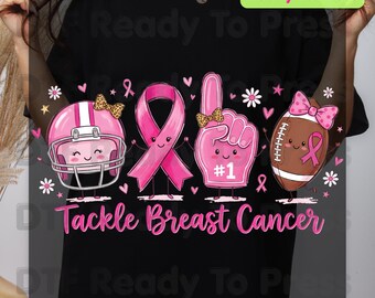 Tackle Breast Cancer Awareness DTF Transfer Ready to Press Heat Transfer Football Ribbon Tee