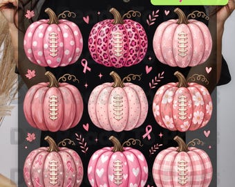 Pink Pumpkin Football Breast Cancer Awareness DTF Transfer Ready to Press Heat Transfer Sports Tee