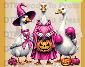 Pink Goose Breast Cancer Awareness Halloween DTF Transfer Ready to Press Spooky Heat Transfer Tee