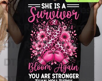 Survivor Bloom Again Breast Cancer Awareness DTF Transfer Ready to Press Heat Transfer Leopard Floral Tee