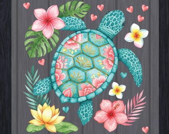 Floral Sea Turtle Summer Beach DTF Transfer Ready to Press, Turtle Summer Heat Transfer for Shirt, Floral Sea Turtle Iron on Transfer