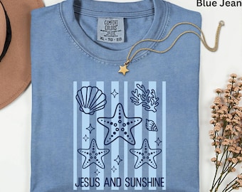 Jesus And Sunshine T Shirt Christian Beach Tee Starfish Shell Faith Shirt Adult Youth Toddler Baby Summer Vacation Gift Ocean Theme Shirt