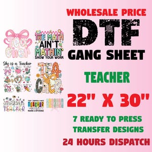 Retro Teacher DTF Transfer Gang Sheet, Teacher Premade Gang Sheet, Teacher Heat Transfer 22 x 30, Teacher Iron on Transfer