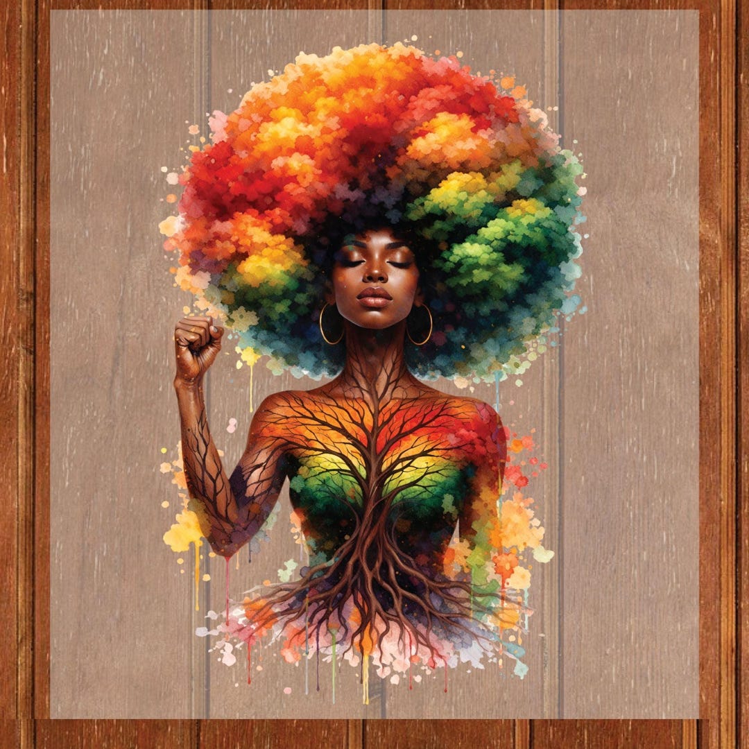 Afro Woman Tree DTF Transfer Ready to Press Black History Month Heat ...