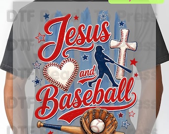 Jesus and Baseball DTF Transfer Ready to Press Christian Sports Heat Transfer For Shirts Cross Batter Heart Baseball Glove Full Color Print