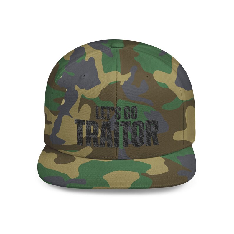 Gorra anti Trump personalizada, gorra de béisbol anti MAGA, ajustable con cierre a presión 8647, gorra FDT bordada - Gorra "Let's Go Traitor", bordado negro sobre fondo oscuro imagen 4