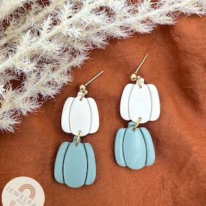 Double Pumpkin Dangle Earrings - Fall Clay Earrings
