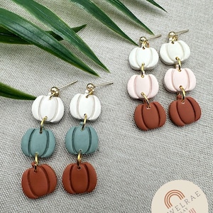 Triple Pumpkin Dangle Earrings - Fall Clay Earrings