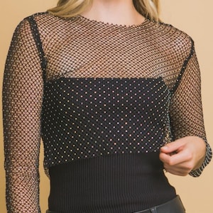 Rhinestone Mesh Long sleeve Top