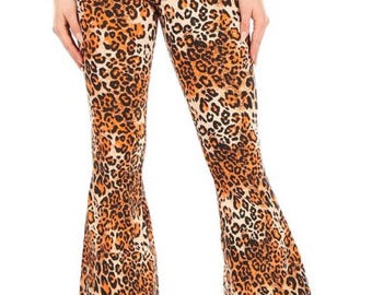Hohe Taille Flare Bottom Leopard Print Zacken Jeans