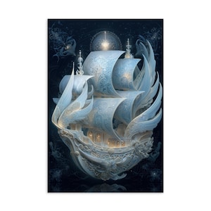 Himmlisches Schiff Postkarte | Traumreise Fantasie Schiff | Mystisches Geschenk oder Altar Karte | Durch Crystalline Visions Studio