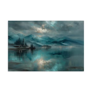 Briefkaart winterreflectie | Moody Mountain Lake-kunst | Serene natuurlandschapsprint
