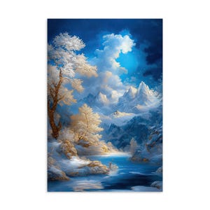 Cartão postal do país das maravilhas do inverno | Paisagem dourada fosca | AI Art Collectible