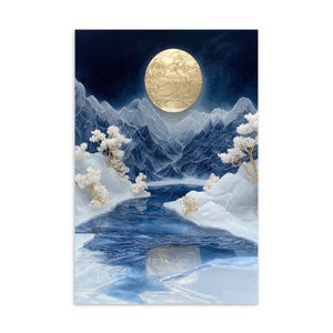 postale de pics au clair de lune | Paysage d'hiver élégant | Art de l'IA à collectionner