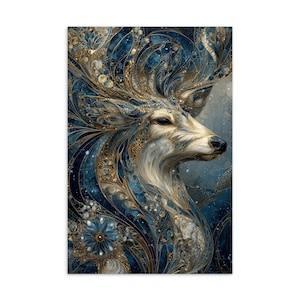 Celestial Stag Postcard | Ornate Gold-Antler Deer | Fantasy Altar Card or Gift | By Crystalline Visions Studio