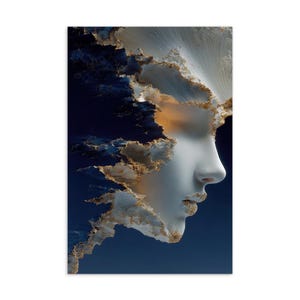 Surreales Gesicht Postkarte | Abstrakte Goldstrukturierte Skulptur | Fotorealistisches Fantasy Portrait