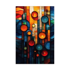 postale rayonnante de cercles | Mini oeuvre d'art abstraite en vitrail
