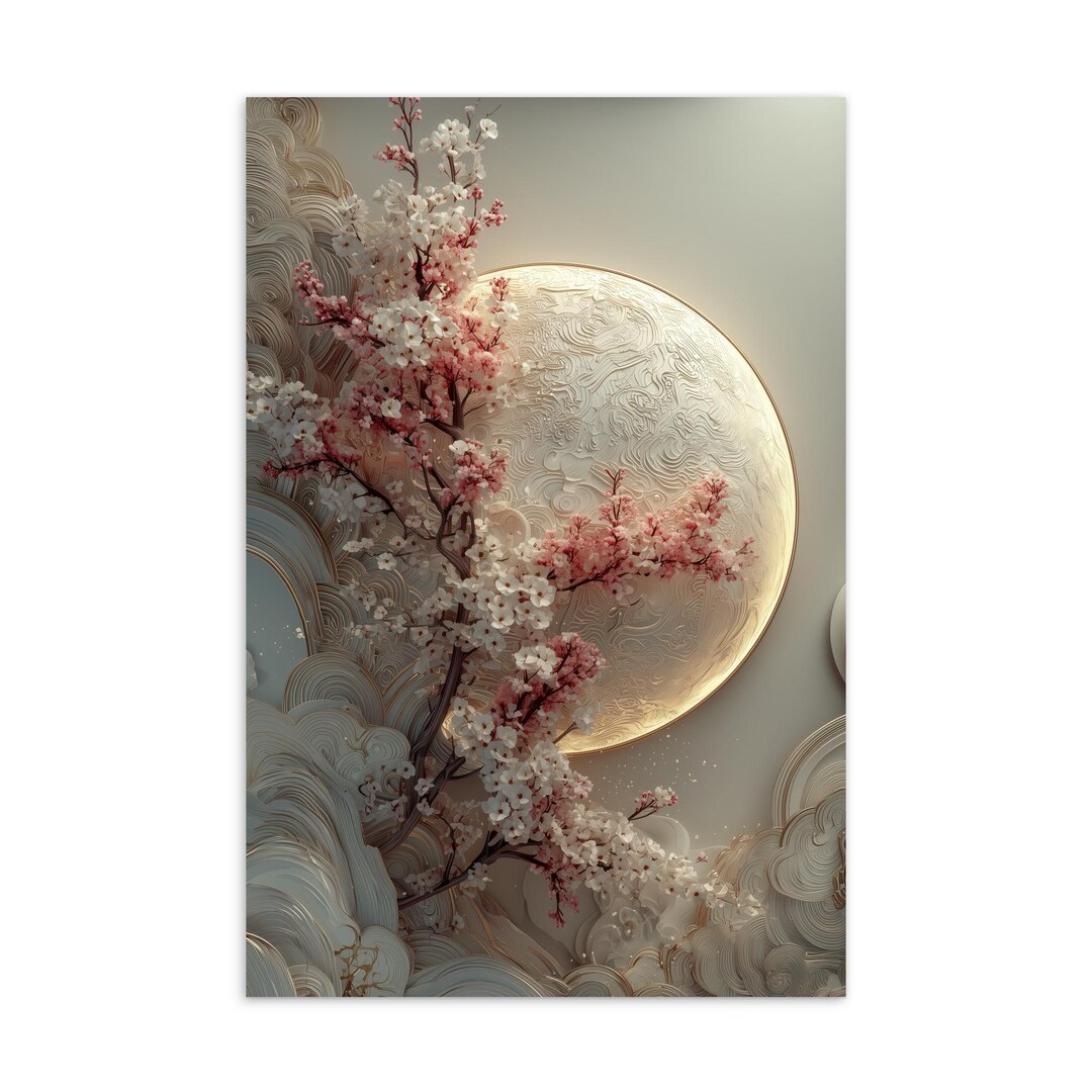 Cherry Blossom Moon Art Print: Fantasy Floral Japanese Decor (4x6) - Etsy