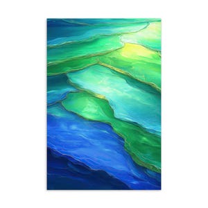 Oceaan getijden briefkaart | Abstracte groene en blauwe kunst in miniatuur