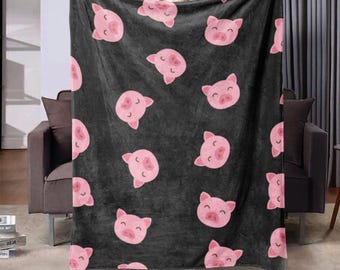 Manta de franela estampada con diseño de cabeza de cerdo, apta para todas las estaciones, manta suave para aire acondicionado.