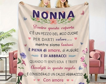 Manta de franela suave con cita de amor italiana "Querida abuela" - Acogedora y cálida.