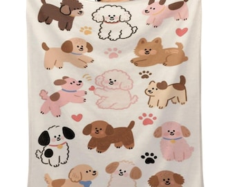 Manta de franela de edición limitada de diseñador con collage de perro en color macaron, manta para mascotas