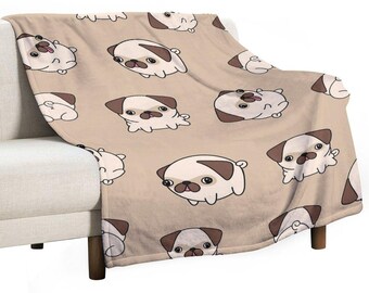 Manta de franela para mascotas, edición limitada de diseño con estampado de carlino y múltiples expresiones.