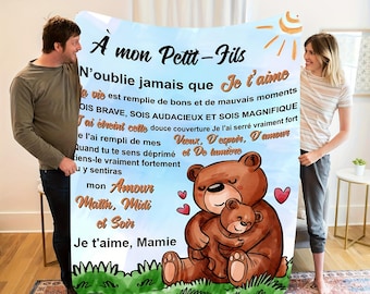 Manta de franela acogedora de abuela a nieto - Tema de abrazo de oso