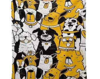 Manta de franela de edición limitada de diseñador con collage de perros en amarillo, negro y blanco, manta para mascotas