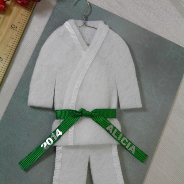 Personalized GREEN Belt- Martial Arts Uniform Christmas Ornament- pErSoNaLiZeD with Name / Year - TaeKwonDo Karate Jiu Jitsu Bando Hapkido