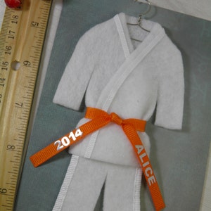 Orange Belt Martial Arts Christmas Ornament Personalized ORANGE Belt Uniform with Name / Year TaeKwonDo Karate Jiu Jitsu Bando Hapkido image 2