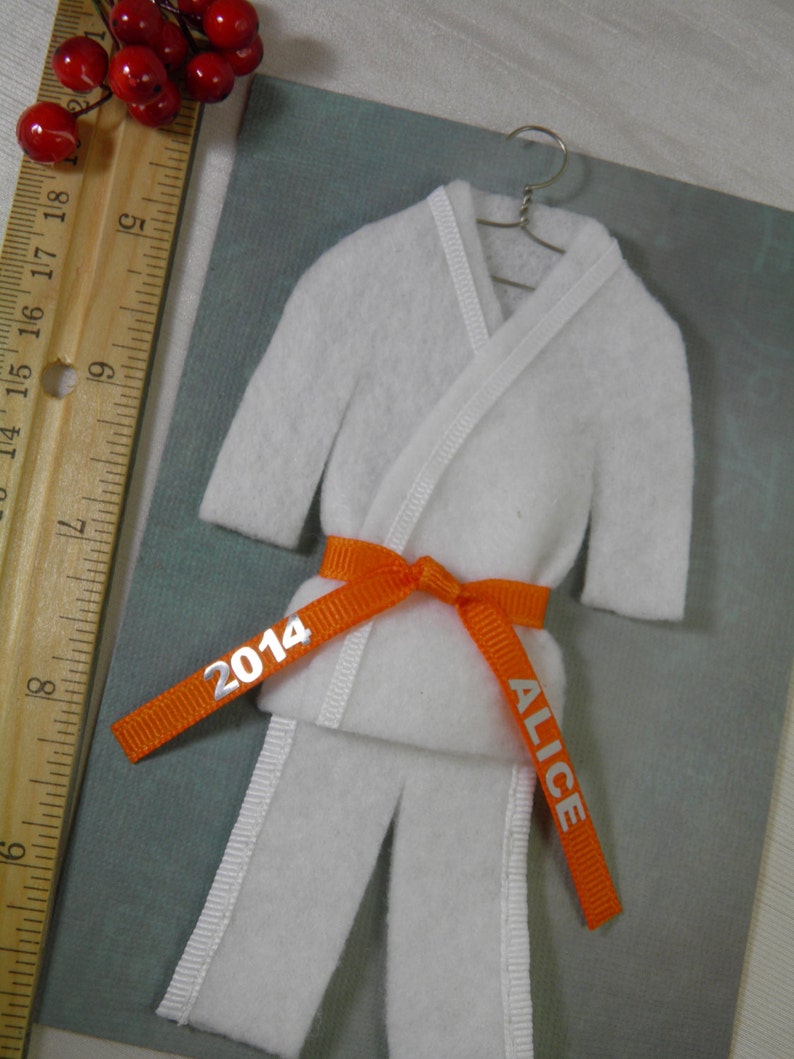 Orange Belt Martial Arts Christmas Ornament Personalized ORANGE Belt Uniform with Name / Year TaeKwonDo Karate Jiu Jitsu Bando Hapkido image 2