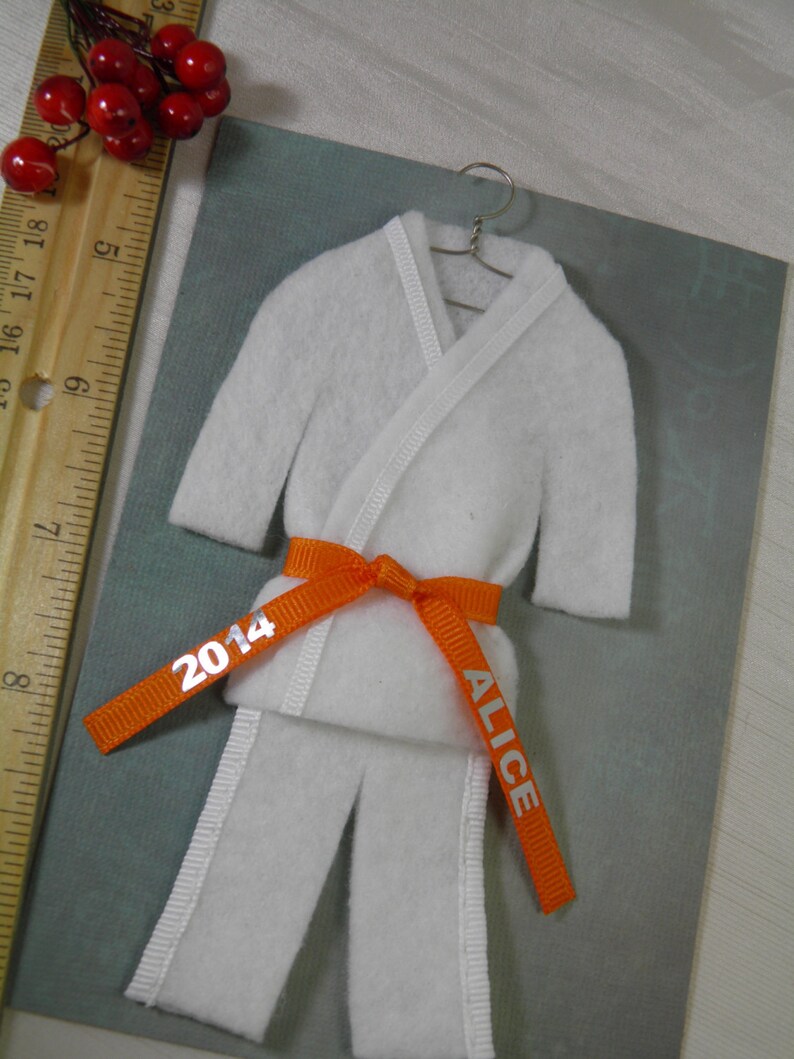 Orange Belt Martial Arts Christmas Ornament Personalized ORANGE Belt Uniform with Name / Year TaeKwonDo Karate Jiu Jitsu Bando Hapkido image 5