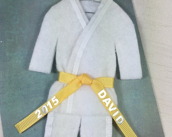 YELLOW Belt Personalized TaeKwonDo Karate Christmas Ornament- YELLOW Belt  -  Name / Year - Martial Arts Jiu Jitsu Bando Hapkido