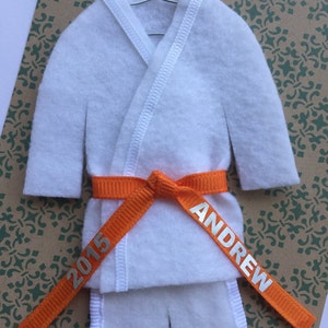 Orange Belt Martial Arts Christmas Ornament- Personalized ORANGE Belt - Uniform with Name / Year - TaeKwonDo Karate Jiu Jitsu Bando Hapkido