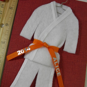 Orange Belt Martial Arts Christmas Ornament Personalized ORANGE Belt Uniform with Name / Year TaeKwonDo Karate Jiu Jitsu Bando Hapkido image 3