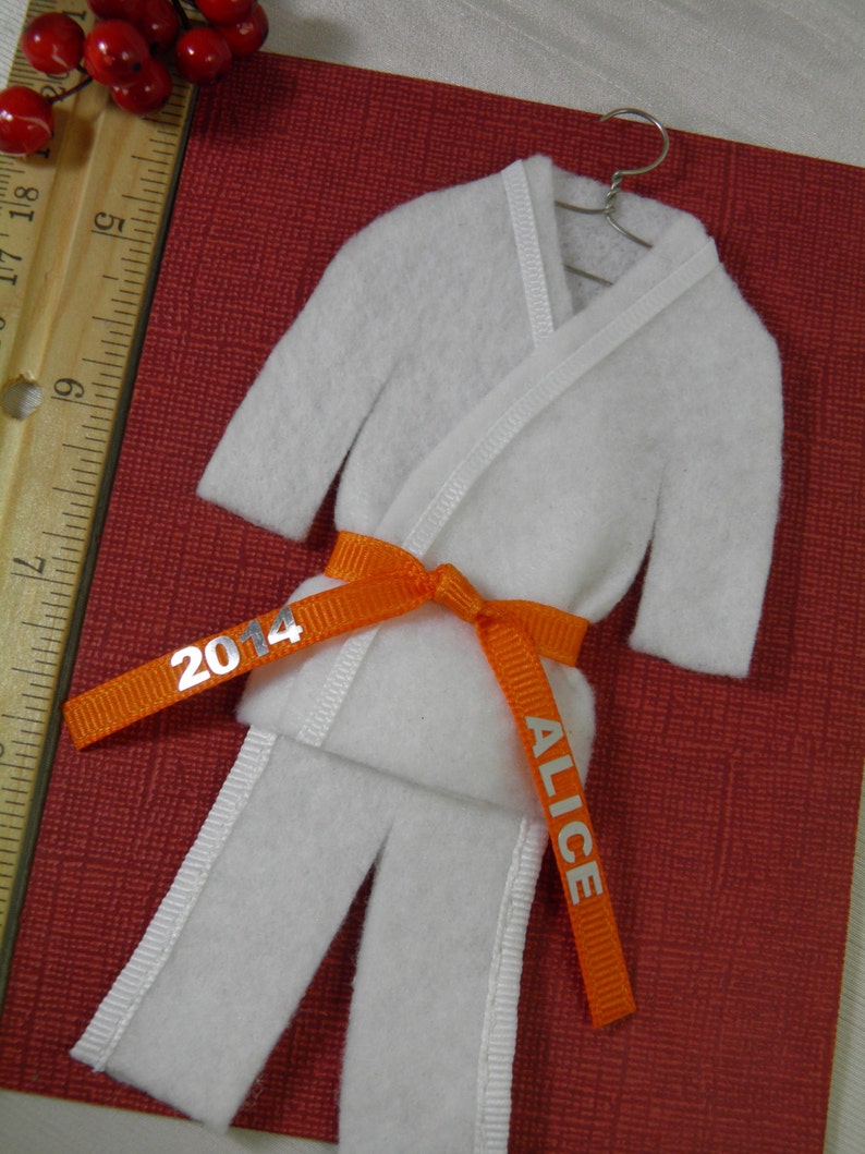 Orange Belt Martial Arts Christmas Ornament Personalized ORANGE Belt Uniform with Name / Year TaeKwonDo Karate Jiu Jitsu Bando Hapkido image 3