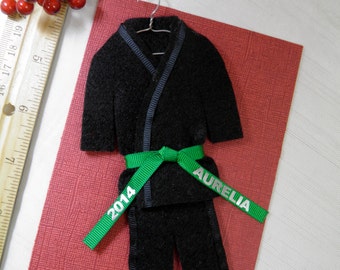Martial Arts Personalized Ornament - Black Uniform- CHOOSE Your BELT COLOR - Karate Taekwondo Hapkido - Christmas Ornament