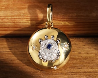 Women Sapphire Pendant, 18k Solid Gold Pendant, Sapphire Pendant With Diamond, Unique Pendant For Women, Gift For Her, Daily Jewelry