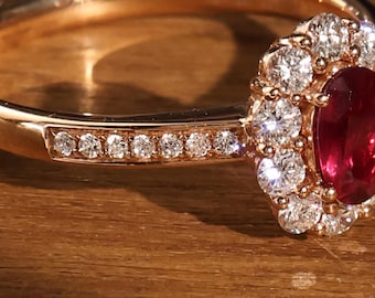 Natural Ruby Ring, Pigeon Blood Red Ruby,18k Solid Gold Ring, 0.41ct Oval Ruby Ring, Unique Ruby Ring For Women, Gift For Her