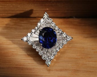 Royal Blue Sapphire Pendant With Diamond, 18k Solid Gold Pendant, Unique Engagement Pendant, Women Sapphire Pendant, Gift For Her For Mother