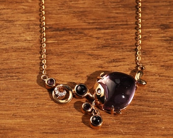 18k Solid Gold Necklace, Natural Amethyst Necklace, Women Amethyst Necklace, Necklace For Anniversary Gift ,Gift For Her ,Daily Necklace