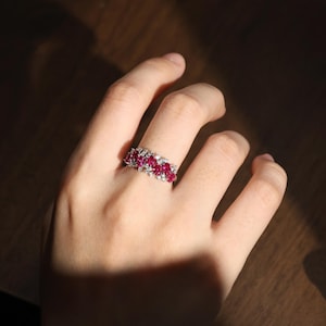 Natural Ruby Ring, 18k Solid Gold Ring, Half Eternity Ring,1.73ct Ruby Ring, Unique Ring For Anniversary Gift, Women Ruby Ring, Daily Ring
