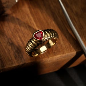 Ruby Ring, Handmade Brushed Gold Ruby Ring, Custom Gemstone, 18k Solid Gold Ring, Unique Ring For Anniversary Gift, Women Ring, Gift For Her