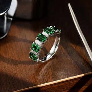 Natural Tsavorite Ring, 18k Solid Gold Ring, Half Eternity Tsavorite Ring, Unique Engagement Ring, Women Tsavorite Ring, Gift For Her