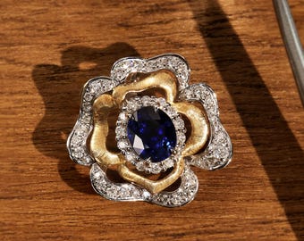 Natural Sapphire Pendant,18k Solid Gold Pendant,0.73ct Royal Blue Sapphire, Anniversary Gift, Vintage Sapphire Pendant, Gift For Her