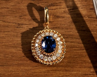 Natural Sapphire Pendant,18k Solid Gold Pendant,0.76ct Royal Blue Sapphire, Pendant For Anniversary Gift, Vintage Pendant, Gift For Her