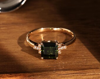 Natürlicher grüner Turmalin Ring, 18k Solid Gold Ring, Frauen Turmalin Ring, Minimalist Ring für Frauen, Geschenk für sie