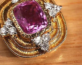 Ciondolo con zaffiro rosa naturale, ciondolo in oro massiccio 18k, zaffiro rosa a cuscino, ciondolo con zaffiro da donna, ciondolo in oro vintage, gioielli per tutti i giorni